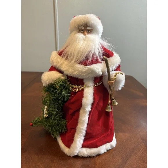 Vintage Christmas Santa Claus Tree Topper‎ Standing Velvet Robe Long Beard 15