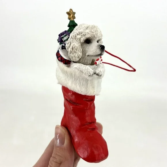 Poodle in Red Santa Boot Ornament White Dog Puppy Christmas‎ Stocking