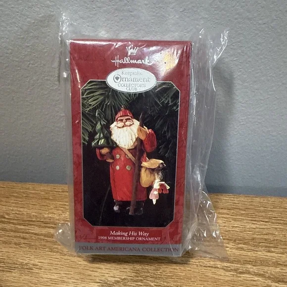 Vintage Collectors Hallmark  Folk Art Santa Claus Ornament‎ Making His Way 1998
