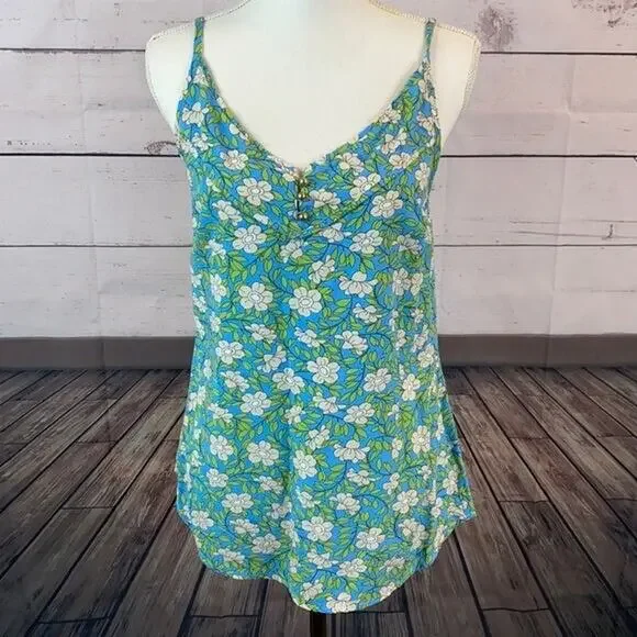 Cabi 5214 Tank Top Shirt Womens Small Blue Floral Garden Fairy Cottage Dainty‎