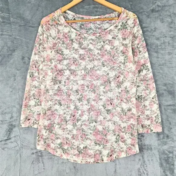 Womens Top Medium Romantic Floral Lace Sheer Feminine Dainty‎ Soft Girl Coquette