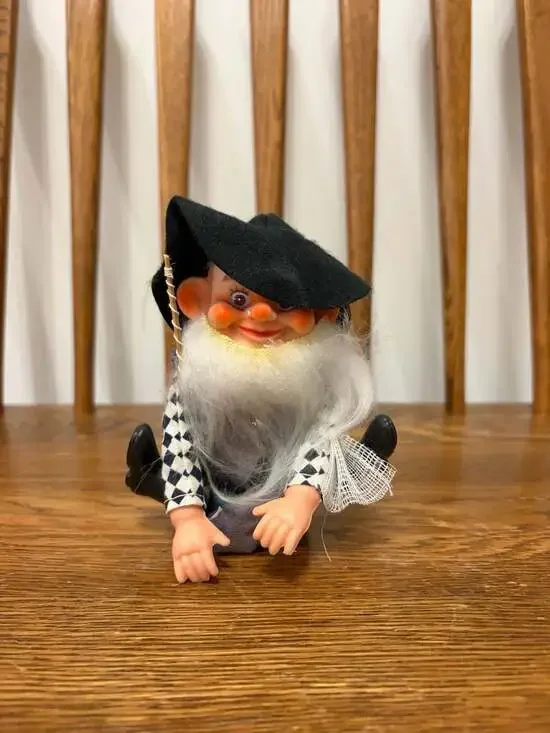 Vintage Rubber Face Knee-Hugger Gnome Elf Ornament Made in Hong Kong