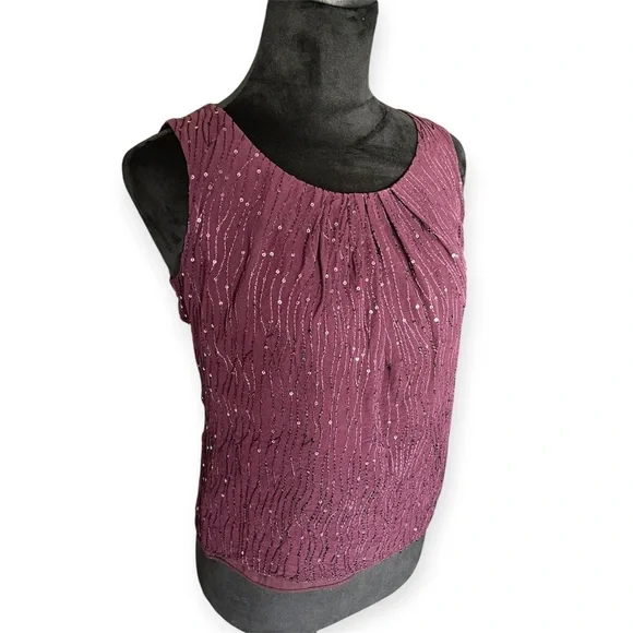 Talbots 100% Silk Sleeveless Sequin Top in Plum Purple 4 Petite - NWOT