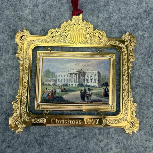 1997 White House Christmas Ornament President Franklin Pierce Gold Tone WHHA