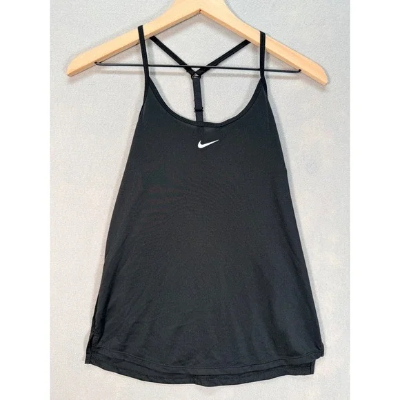 Nike Womens Black T-Back Adjustable Strap Activewear Tank Top Swoosh Logo