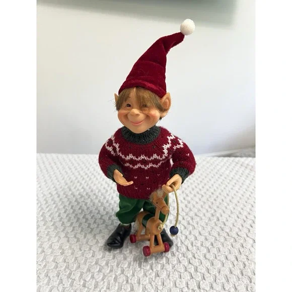 Karen Didion Style Celebrate It Darling Elves Elf With Pull Toy Horse Christmas