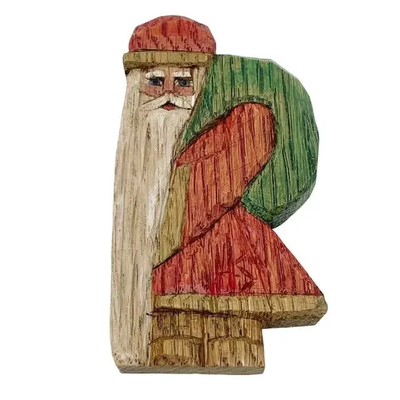 Vintage Handmade Wooden Santa Claus Ornament Primitive Folk Art Old World 4