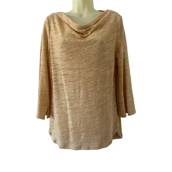 Jones New York Gold Marled Knit Top Draped Neck Size Medium