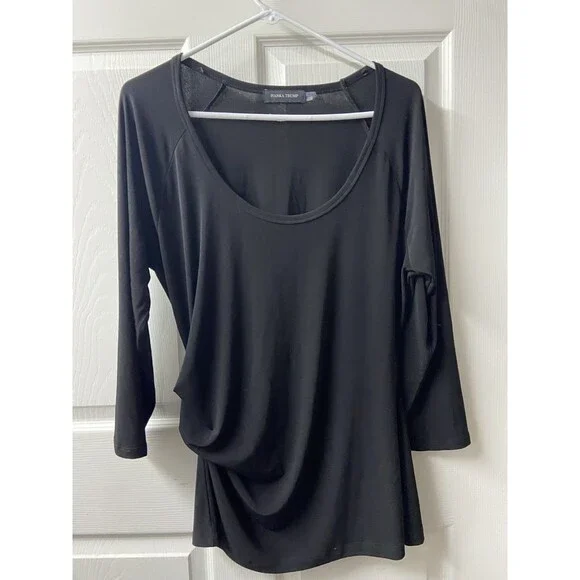 Ivanka Trump Knit Top women XL Black Stretch Waist Detail Capsule Popover Basic