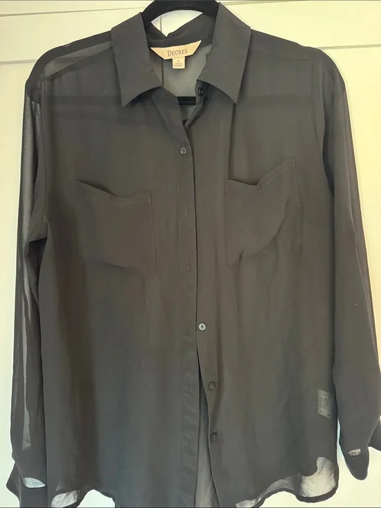 Decree Black Sheer Long-Sleeve Button-Up Shirt