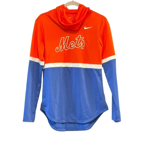 Nike Dri-FIT MLB NY Mets cowl neck pullover orange blue athleisure women SMALL
