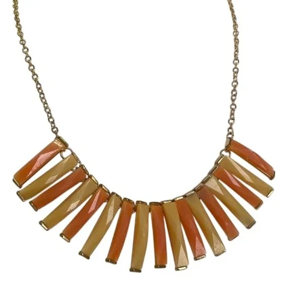 New York Company Gold Tone‎ Beaded Choker Necklace Orange Beige