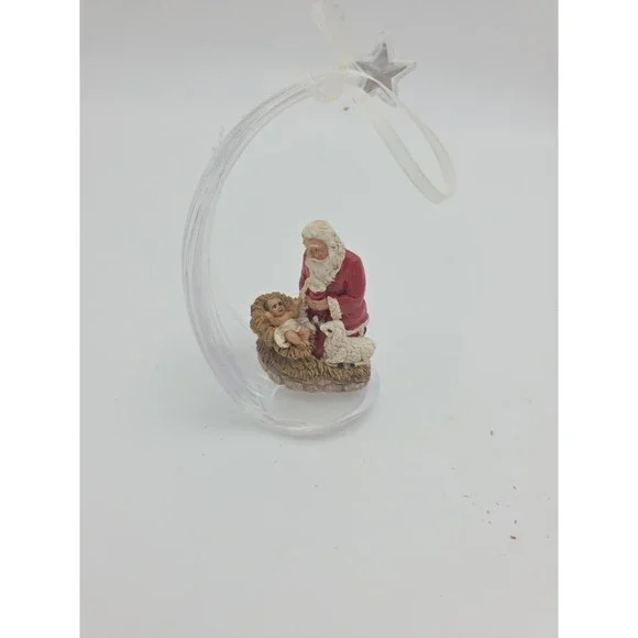 Christmas Nativity Ornament Santa Kneeling Baby Jesus Star Acrylic Decor