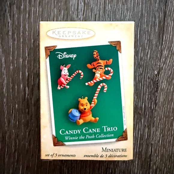Hallmark Keepsake 2004 Disney Winnie the Pooh Candy Cane Trio Miniature Ornament
