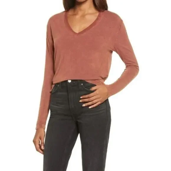 Treasure & Bond Womens Mineral Wash Long Sleeve T-Shirt Rust Sequoia Large‎ $45