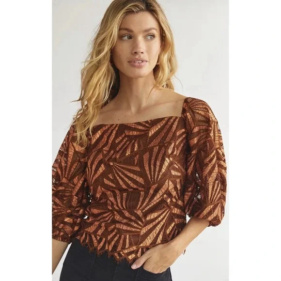 NEW Anthropologie Eva Franco Shine Womens SZ‎ S $180. Blouse Lace Boho Deco