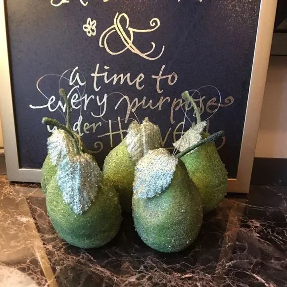 FIVE GREEN Crystal Frosted Pears!