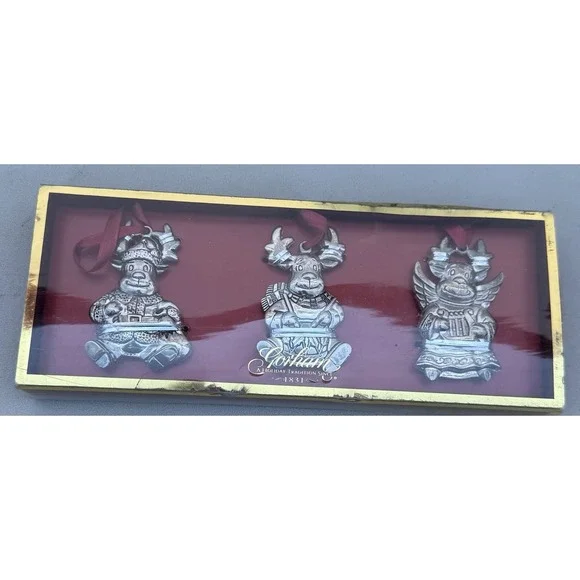 Gorham Silver Plated‎ Ornaments Set of 3 Reindeer New