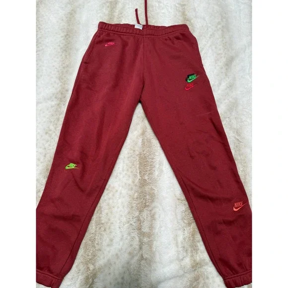 Nike Sweatpants Medium‎ Burgundy Multi Logo Fleece Joggers