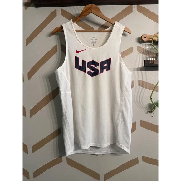 Nike Tank Top Womens Medium White USA Basketball Dri-FIT Mesh Athletic Jersey