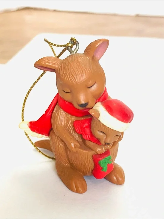 Avon 1983 Hoppy Holidays Mom & Baby Kangaroo Christmas Ornament