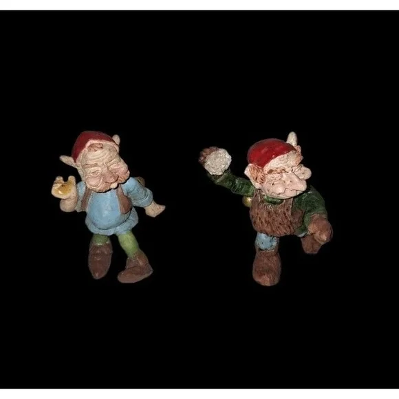 Vintage Vigor Pixie Elf Figurines Set of 2 Mini Gnome Troll 2.25