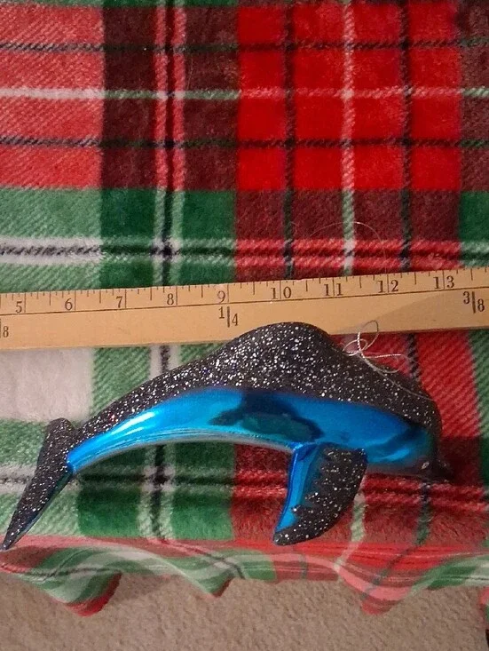 Blue Glitter Dolphin Fish Ornament - Vintage