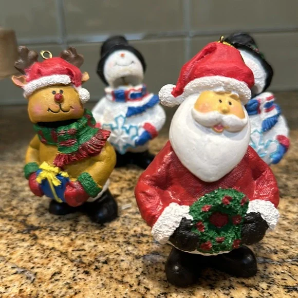 Christmas Tree Ornament Vintage Bubble Santas, Snowman and Reindeers 15 pieces