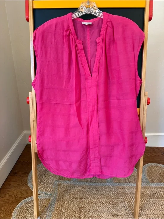 Sleeveless Split-Neck Blouse in Bright Pink