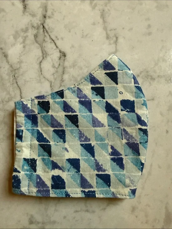 Kids Blue Geometric Cotton Face Mask