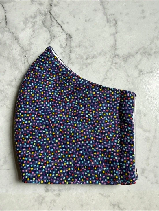 Colorful Polka Dot Kids Face Mask - Navy Background