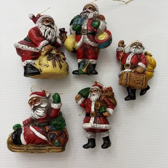 Lot If 5 Vintage Plastic Santa Claus Christmas Ornaments Holiday Tree Decoration