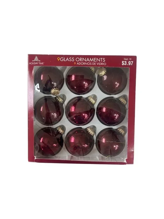Holiday Time 9-Piece Red Glass Christmas Ornaments Set Classic Round Design