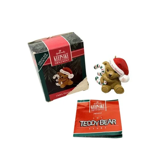Hallmark Keepsake Ornament 1992 My 3rd Christmas Teddy Bear Candy Cane 3 Boxed