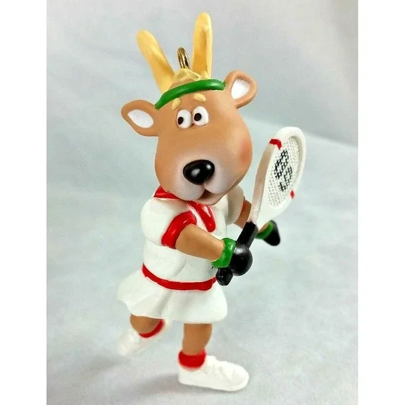 1989‎ Hallmark Keepsake Ornament Reindeer Champs Vixen Tennis Player Racket