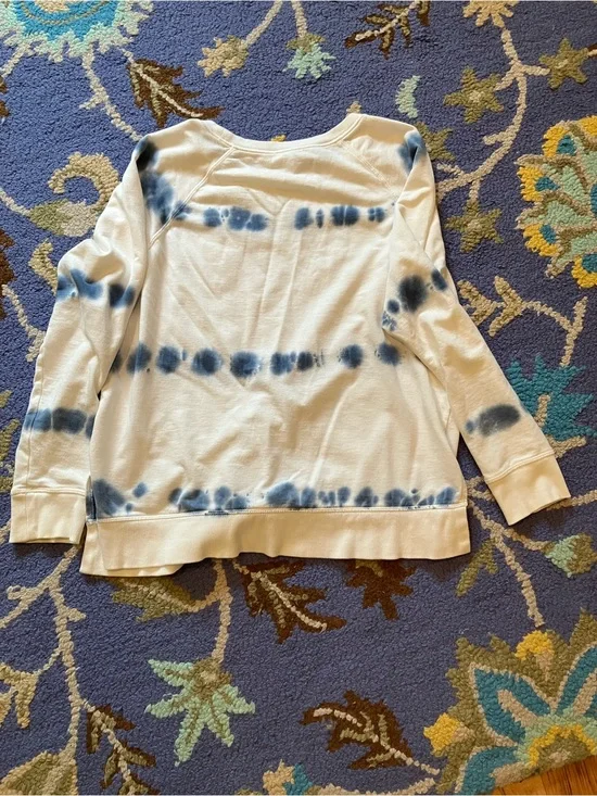 Style & Co. White Pullover Sweatshirt with Blue Tie-Dye Accent