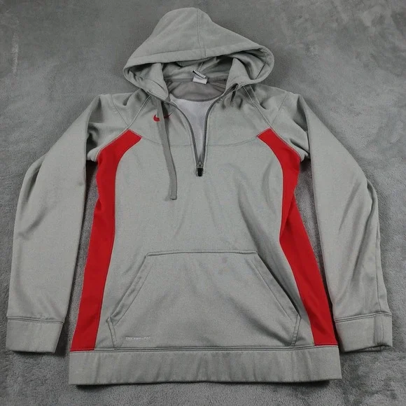 Nike‎ Sweater Womens Large Gray 1/4 Zip Pockets Long Sleeve Pullover Therma Fit