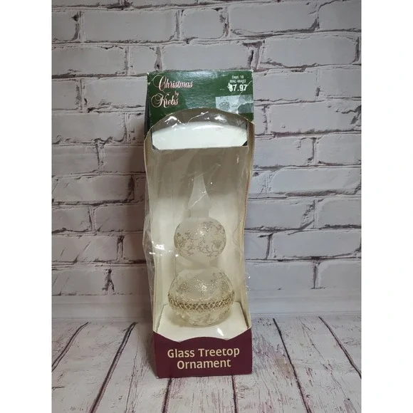 Vintage Christmas By Krebs Tree Topper Finial Frosted & Gold Glitter Filigree13