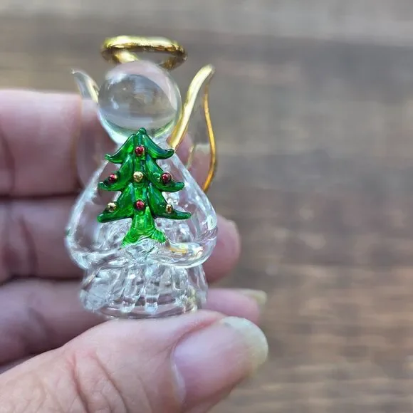 Hand Blown Glass Angel Figurine Christmas Tree Mini Ornament w/ Gift Box 1.5