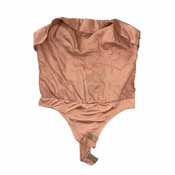 NWT Lulus Breezy Presence Terracotta Linen Strapless Bustier Bodysuit Size M