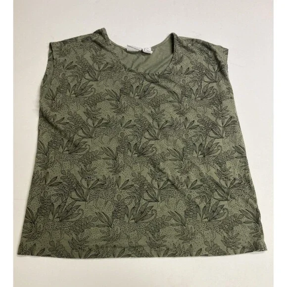 Tabitha Webb Women's Green Floral Round Neck Short Sleeve Pullover T-Shirt L