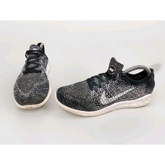Nike Womens 9.5 Free RN Flyknit 942839-007 Black‎ Pink Running Shoes Sneakers