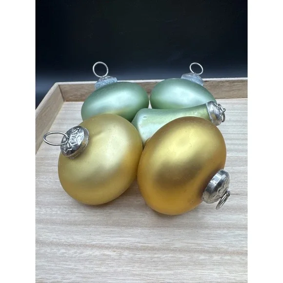 Christmas Tree Ornaments Kugel Style Frosted Glass Silver Set‎ 5 Lot Green Gold