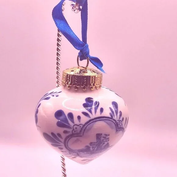 Holland Delft Blue Windmill Hand-Painted Porcelain‎ Christmas Ornament With Gold