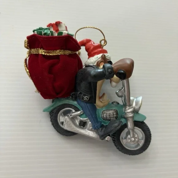 Vintage Looney Tunes Christmas Ornament Taz Riding Motorcycle Biker Holiday