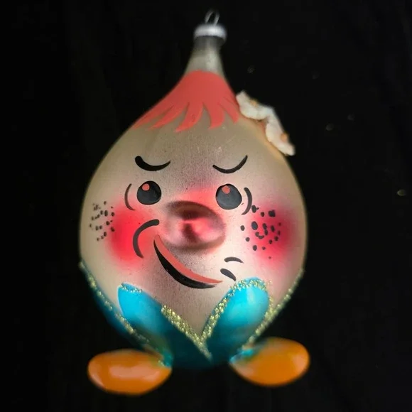 VTG De Carlini Blown Glass Christmas Ornament Humpty Dumpty Hand Painted Italy