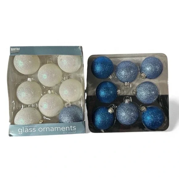 Martha Stewart Ball Blue White Silver Glitter 16 Bulbs Tree Christmas‎ Decor