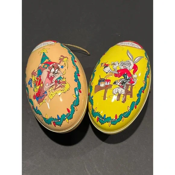 Vintage 1997 Looney Tunes Russell Stover Christmas Tin Ornaments Bugs Bunny Taz