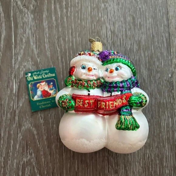 Old World Christmas Best Friends Snowmen Glass Ornament Glitter Holiday Decor