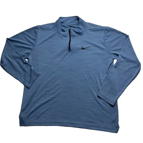 Nike Dri-Fit Womens L 1/4 Zip Pullover Heather Blue Long Sleeve Running Shirt